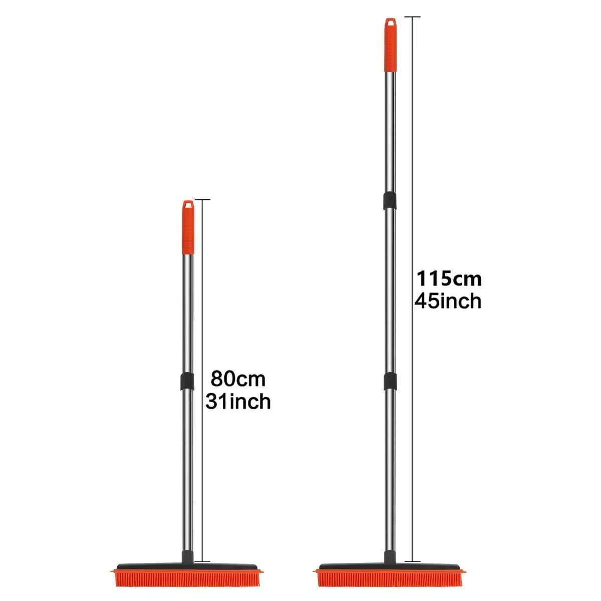 Rubber Broom Carpet Rake with Squeegee Adjustable Length for Pet Hair Fur Remover Broom for Fluff Carpet Hardwood Floor No Scra