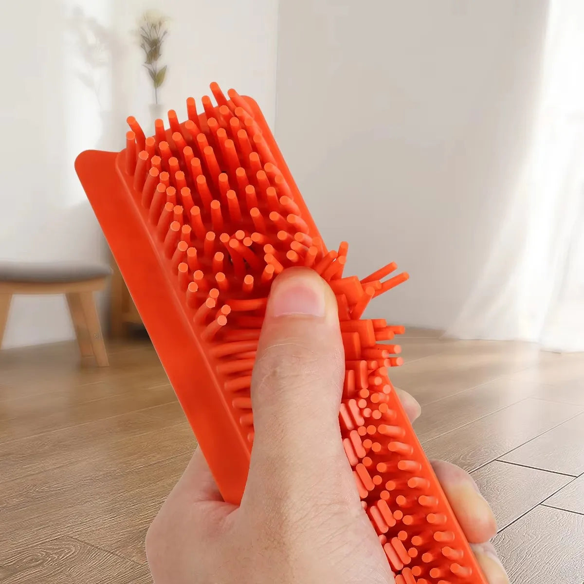 Rubber Broom Carpet Rake with Squeegee Adjustable Length for Pet Hair Fur Remover Broom for Fluff Carpet Hardwood Floor No Scra